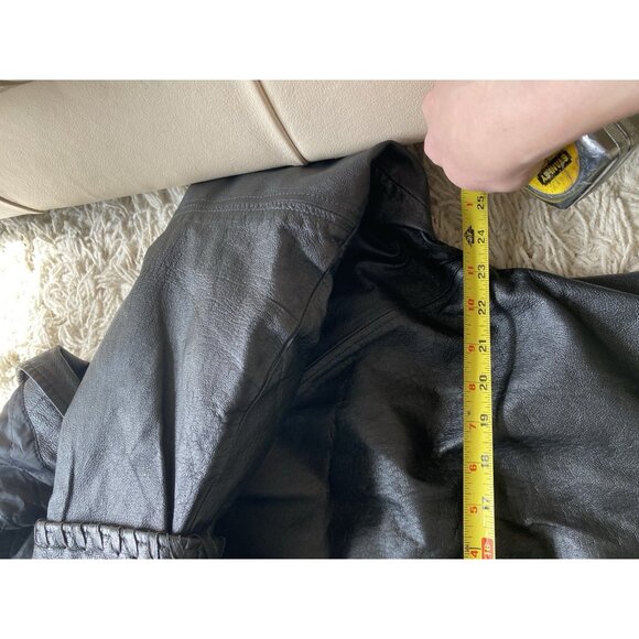 Vintage Jacqueline Ferrar Coat Boxy Leather Large Hooded Womens Black Unisex - Picture 7 of 9